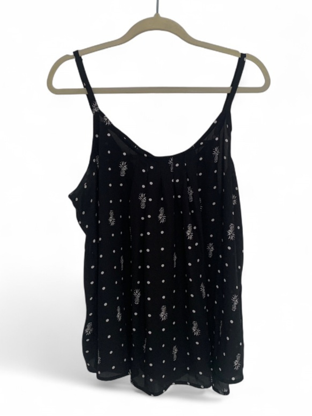 Torrid Pineapple Polka Dot Black Printed Spaghetti Strap Tank Top